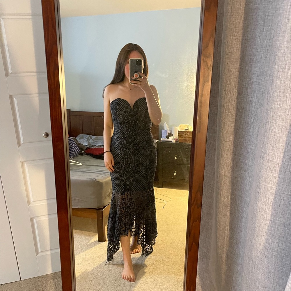 Blue lace sweetheart neckline dress with fishtail